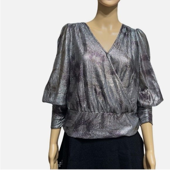 Maison d' Amelie Paris Metallic Crossover Shimmer Blouse Size M Evening Party - Picture 1 of 13